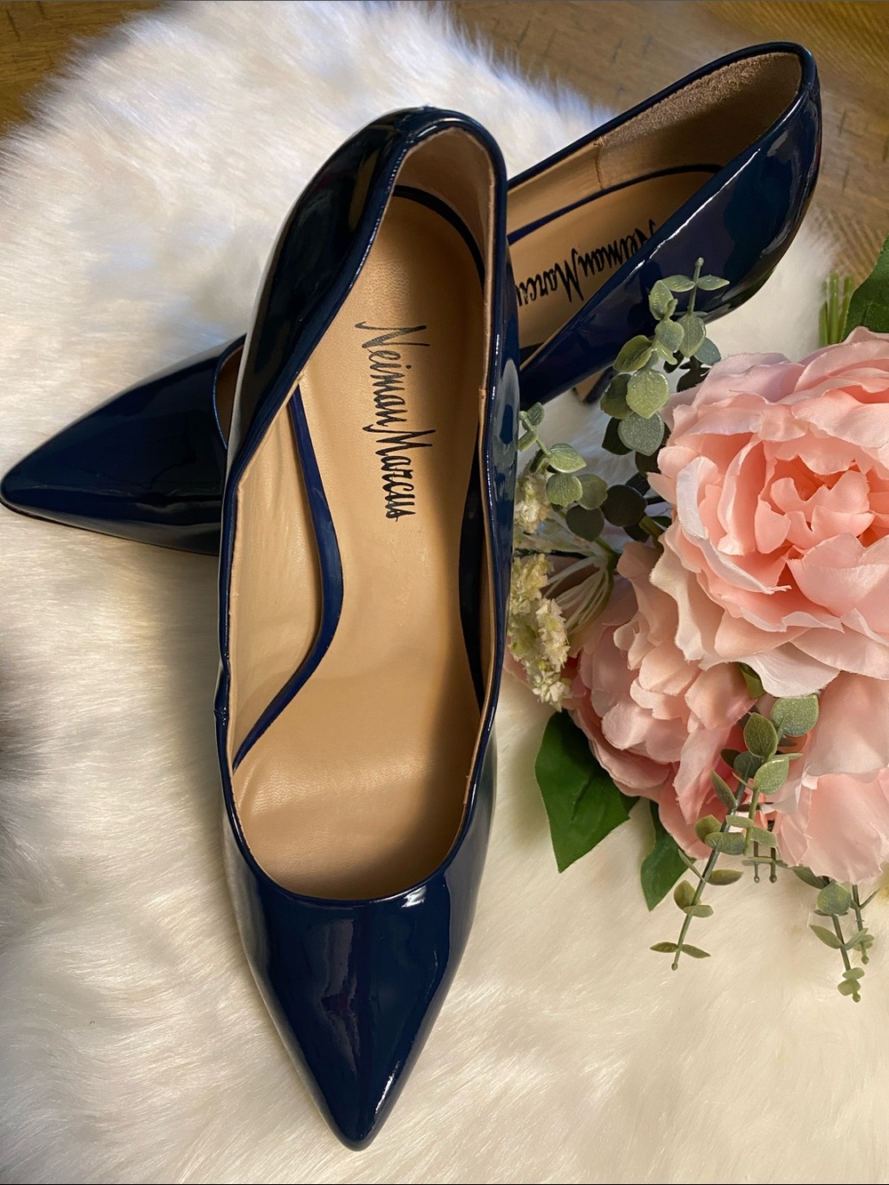 Neiman Marcus Navy Pointed Toe Pumps